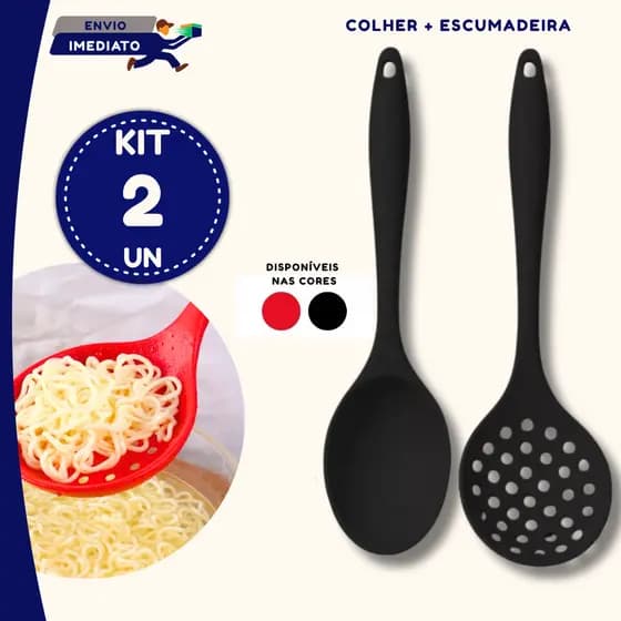 Utensílios Silicone Colher Escumadeira Cozinha Antiaderente Vermelha ou Preta