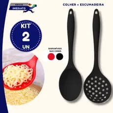 Utensílios Silicone Colher Escumadeira Cozinha Antiaderente Vermelha ou Preta