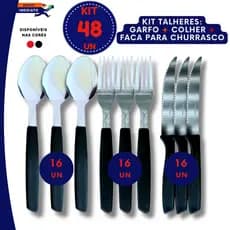 Conjunto Talheres Inox Cabo Plástico Elegante Alta Qualidade Preto Vermelho 18 24 48 Peças