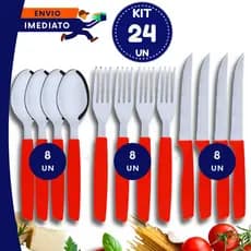 Talheres de Mesa Inox Cabo Anatômico Preto Vermelho Alta Durabilidade 12 24 Unidades