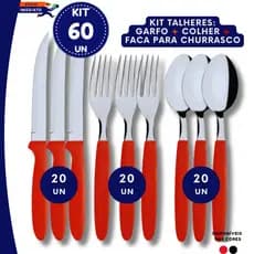 Faqueiro Talheres Inox Cabo Plástico Reforçado Jogo Cozinha 18 24 60 Peças Vermelho Preto