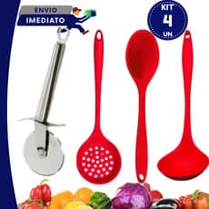 Utensílios Silicone com Cortador de Pizza Inox Completo 2 3 4 Unidades