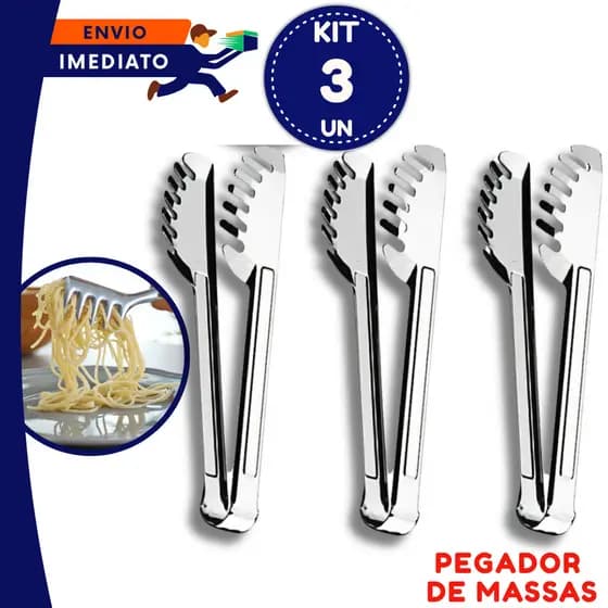 Jogo 1, 2 ou 3 Pegadores de Massa Carne Salada Doce Gelo Petisco Pinça Aço Inox Multiuso Cozinha Restaurante Confeitaria