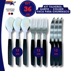 Garfo Faca Colher e Sobremesa Inox Cabo Plástico Resistente 12 18 36 Pçs Vermelho Preto