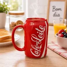 Caneca latinha de coca cola "Café com Leite" em porcelana 350ml
