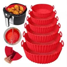 Kit 6 Forma Silicone Air Fryer Fritadeira Forro Reutilizável