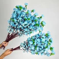 Kit 10 a 40 Buquê De Flores De Cerejeira Artificial 65CM, Pessegueiro Estilo Oriental Decoração Árvore COR: AZUL - A-504