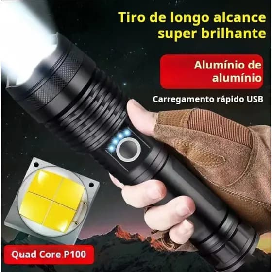 Lanterna Super Potente T9 P50 Tática Mais Forte Do Mundo Potente Sitio Fazenda Acampamento Camping Segurança
