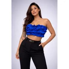 Blusa Cropped Feminina Cropped Babado Alfaiataria Blusa Feminina Social Blusa Elegante Feminina Cropped Festa Top Faixa