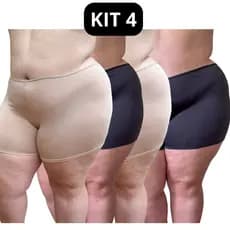 KIT 4 Short Segunda Pele Anagua Plus Size Feminino Calção Preto Bege 48/50/52/54