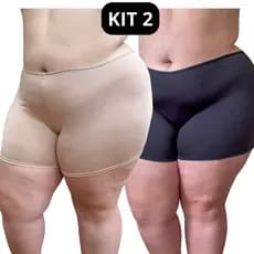 KIT 2 Short Segunda Pele Anagua Plus Size Feminino Calção Short Para Saia Vestido Preto Bege