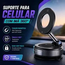 Suporte Magnético Celular 360° Carro Casa Vidro | 16 Ímãs Fortes + Ventosa Dupla Reforçada
