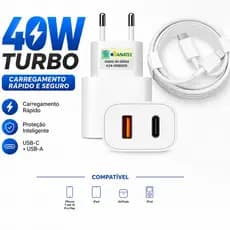 Fonte Carregador 40W Turbo com Cabo USB-C para iPhone 7 ate 14 Pro Max