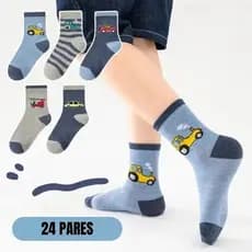 Kit 15 Pares de Meias Infantis Estampadas para Menino Conforto Qualidade e Cores Variadas