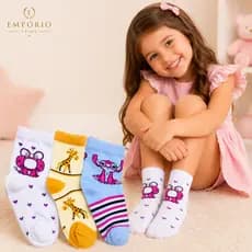 Kit 12 Pares Meia Infantil Feminina Premium 100% Algodão Antialérgica Estampada Confortável Menina Macia Melhor Preço