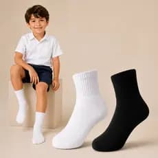 Kit 6 ou 12 Pares Meia Infantil Escolar Unissex Cano Médio Algodão Branca Preta Menino Menina
