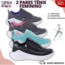 Kit com 2 Pares – Tênis Feminino DRJ Running: LEVE e CONFORTAVEL em Dobro para Academia e Caminhada!