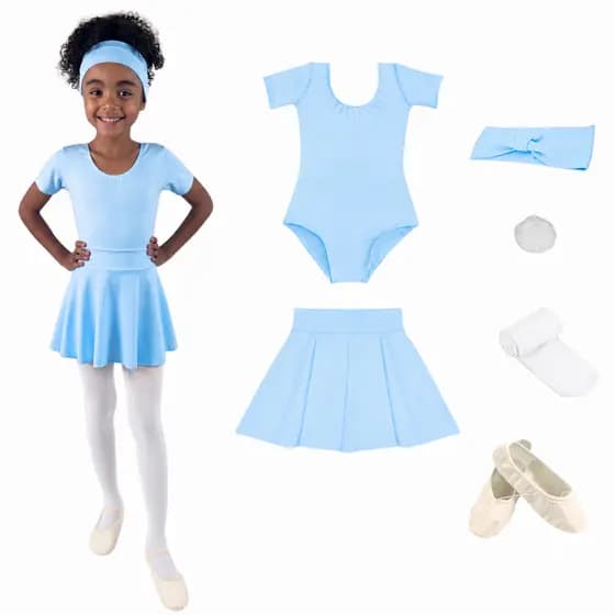 Kit Ballet Infantil Azul e Branco 6 Itens de 2 a 12 Anos