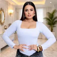 Body Casual Feminino Decote quadrado Manga Longa Tecido Premium Ana Ruga Modelador Promoção