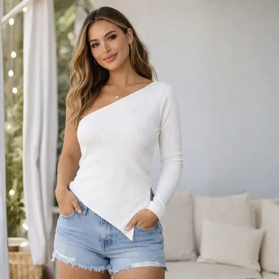 Blusa Feminina Assimétrica Mula Manca Nula Manga Longa Premium Básica Moda Estilosa Casual