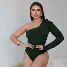 BODY FEMININO MULA MANCA MANGA LONGA UM OMBRO SÓ BODY INVERNO MODINHA