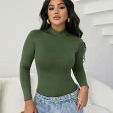 Body Canelado Feminino Manga Longa Gola Alta Inverno Segunda Pele