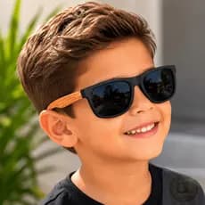 Óculos de Sol Infantil Lente Preta lateral em Madeira Bambu Criança Menino Menina Proteção UV400