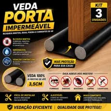 Veda Porta Rolinho Duplo 90cm Impermeável Ajustável Protetor Contra Vento Poeira Insetos e Barulho Não entra Bicho