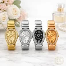 Relógio Feminino Oval Gota Cobra Strass Brilhante Cobra Pulseira Elástica Presente Dia Das Mães
