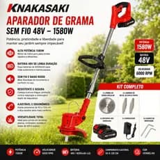 Aparador cortador de Grama a Bateria Roçadeira Elétrica 48V Com 2 Baterias Recarregável 1800w