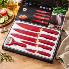 Kit de Facas 6 Peças Sile Stone Vermelha – Elegância e Precisão na Cozinha - Cortes Profissionais