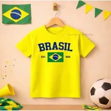 Camiseta Infantil Brasil Futebol Copa Malha Algodão 30.1 Criança Menino Menina