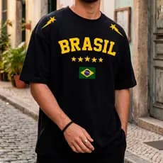 Camisa Oversized Brasil Copa Futebol Seleção Streetwear Algodão Penteado 30.1