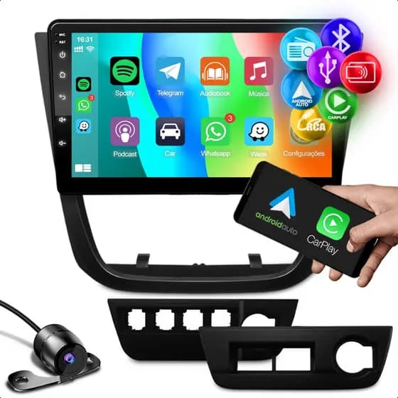 Kit Multimídia Aikon MP5 Android 9 Polegadas 2 Din Carplay Volkswagen Gol Saveiro Voyage 2008 a 2012