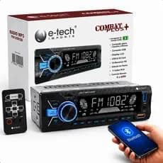 Som pra carro Aparelho 1 din Mp3 Player Radio automotivo Etech Combat Controle Bluetooth usb carrega