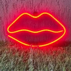 Painel Neon Led Boca Iluminação Rosa 25X15