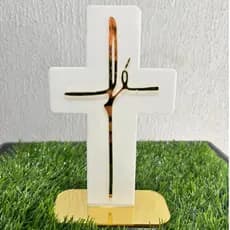 Cruz Decorativa em Acrilico FÉ - Decoração para mesa, prateleira, estantes e aparador