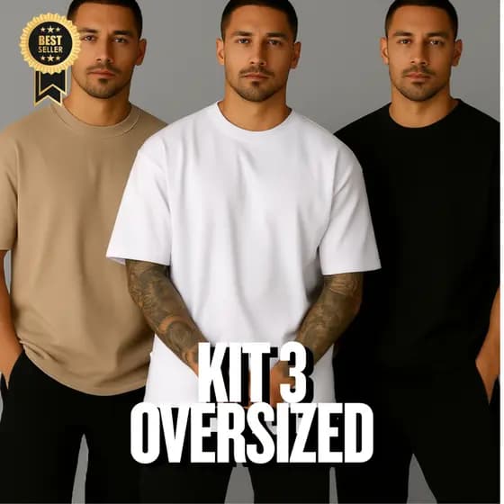 Kit 3 Camiseta Oversized Masculina Lisas