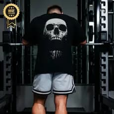 Camiseta Oversized Masculina Streetwear Algodão Caveira Academia