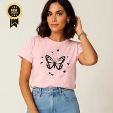 T-shirt Baby Look Blusinha Feminina Borboleta  100% Algodão