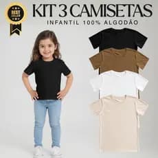 Kit 3 Camisetas infantil menina manga curta básica