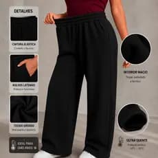 Calça Moletom Wide Leg Cintura Alta Confortável Inverno Macia Premium Casual