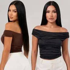 Cropped Ciganinha Feminino Ombro a Ombro Lastex Manga Curta Moda Verão