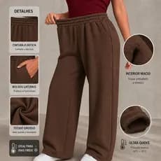 Calça Moletom Wide Leg Feminina Pantalona Lisa Confortável Casual