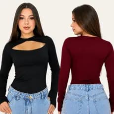 Body Feminino Manga Longa Decote Vazado Suplex Ligth Moda Blogueira Ajustado