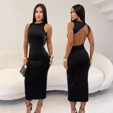 Vestido Longo Feminino Tubinho Midi Costas Nua Suplex Ajuste Perfeito Não Marca Elegante