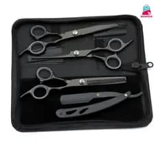 Kit de 4 tesouras de fio de cabelo desbaste profissional feito de aço inox e com a cor dourada para uso em barbearias