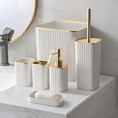 Conjunto Kit Banheiro 6 Peças Conjunto Moderno Lavabo Completo Com Escova Sanitário.
