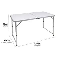 Mesa Dobrável Feita de Alumínio 120x60cm com Tampo MDF e Alça para Camping