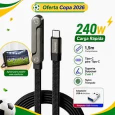 Uniwity Cabo Tipo C para Tipo C 240W 1,5m com Adaptador USB-A e Suporte Dobrável para Celular, Carga Rápida 2 em 1